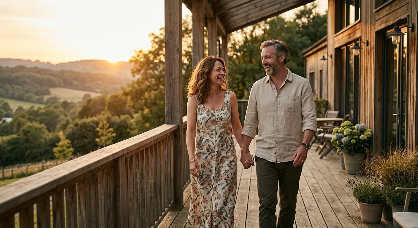Couple walking together at golden hour